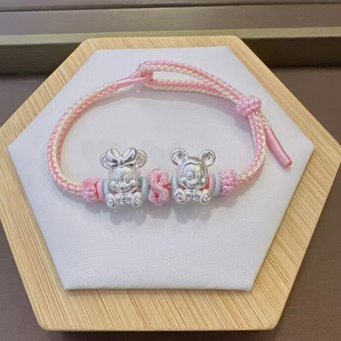 Foot silver 9993D hard silver Mickey Mouse original design bracelet Mickey Minnie woven hand rope children's best friend gift