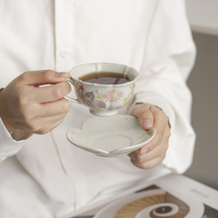 乐梦复古油画咖啡杯碟釉下彩陶瓷杯高颜值拿铁拉花杯下午茶中古杯