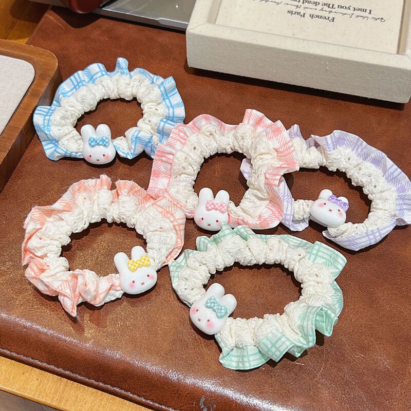 Kitty Cat Plaid Lace Hair Tie Ins-Style Sweet Ponytail Scrunchie High-Value Kt Cute Simple Hair Accessory