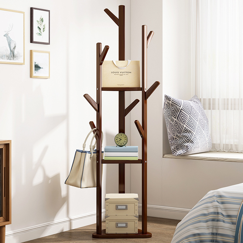 Percha de ropa para habitaciones de piso interior sala de estar percha de ropa doméstica de madera no sólida percha de bolsa vertical simple