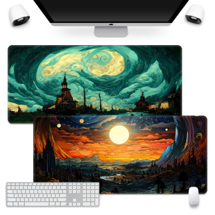 Van Gogh Abstract Style Oversized Mouse Pad Non-Slip Cartoon Ink Star Creative Cartoon Advanced Keyboard Pad Hand Mat for Men