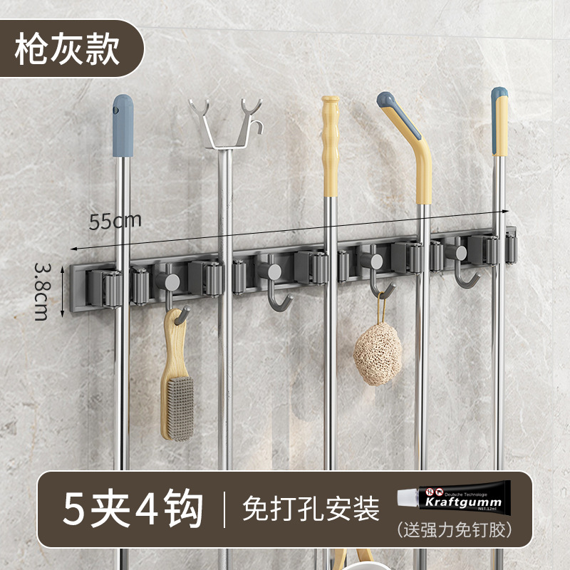 Amazon dedicado 304 fregona de acero inoxidable gancho fregona rack fregona clip escoba clip de almacenamiento sin perforar transfronterizo