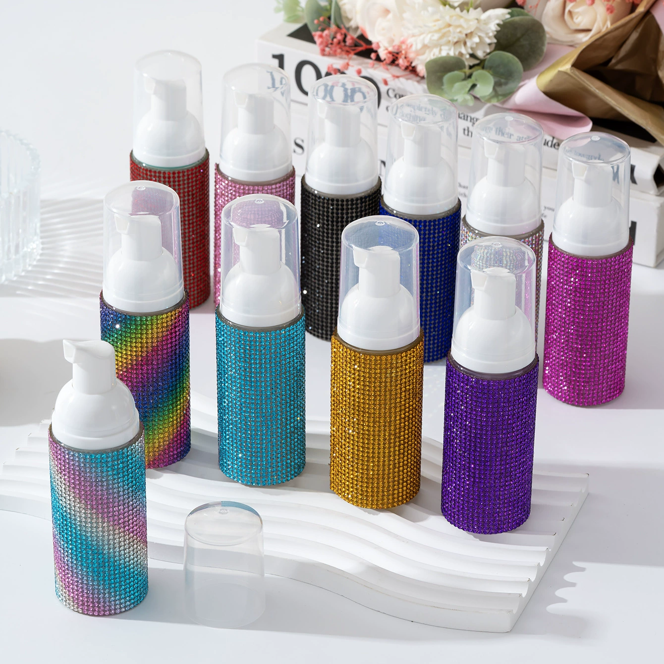 Amazon трансграничная бутылка для очищающей муссовой жидкости с бриллиантами 60 мл, упаковка для жидкости для макияжа, пустая бутылка, портативная бутылка для путешествий