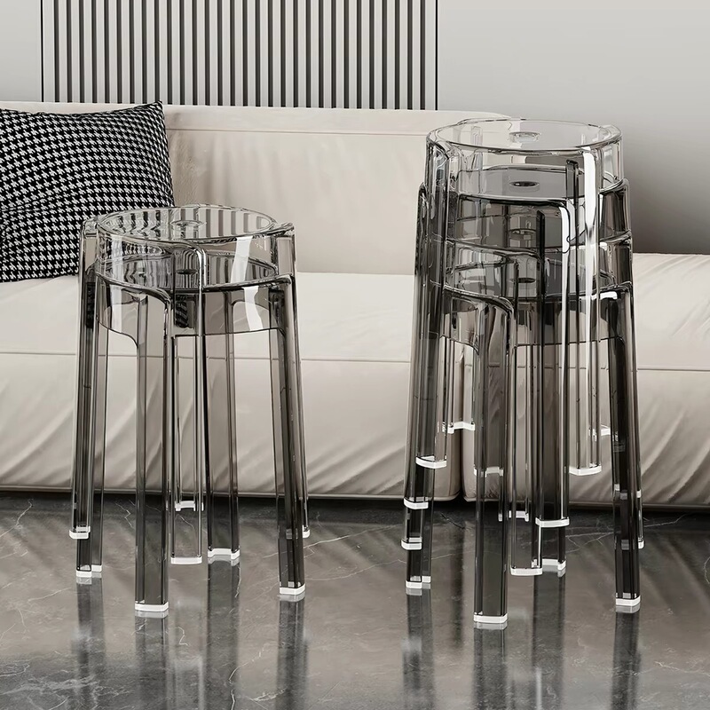 Elegant stackable stool, thickened acrylic transparent high stool, home dining table plastic trendy crystal round stool Elegant stackable stool, thickened acrylic transparent high stool, home dining table plastic trendy crystal round stool