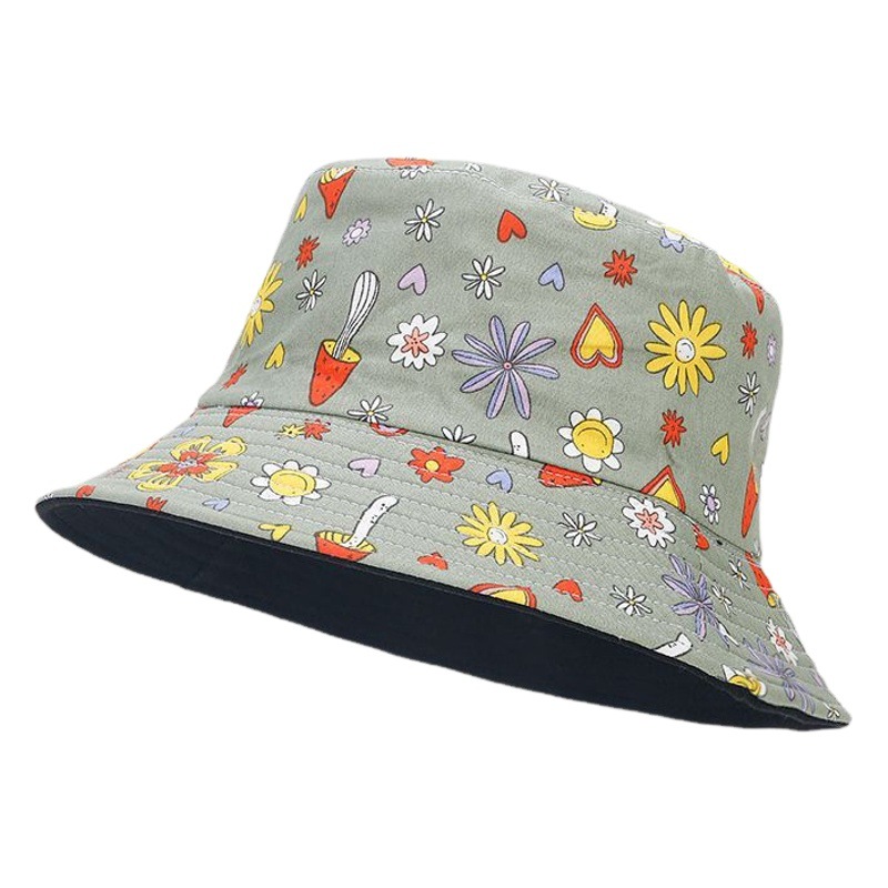 INS nuevo lindo patrón de setas de flores pequeñas sombrero de pescador impreso completo femenino verano artístico fresco todo fósforo sombrero de lavabo de doble cara
