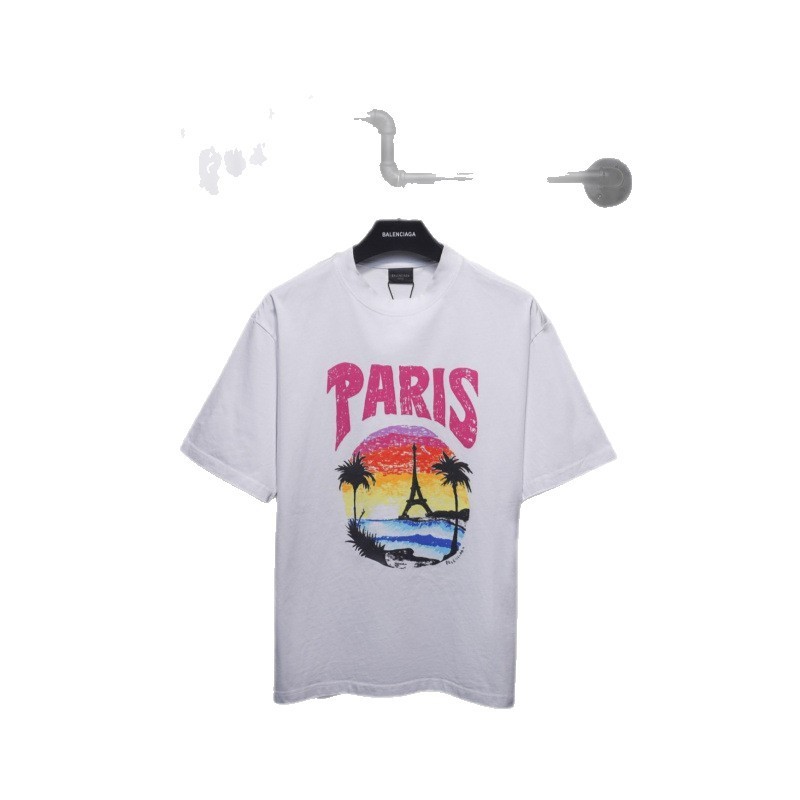 25ssクロスボーダー高品質タワーテーププリントレタードダメージ半袖Tシャツゆったり万能ワンピース卸売|undefined