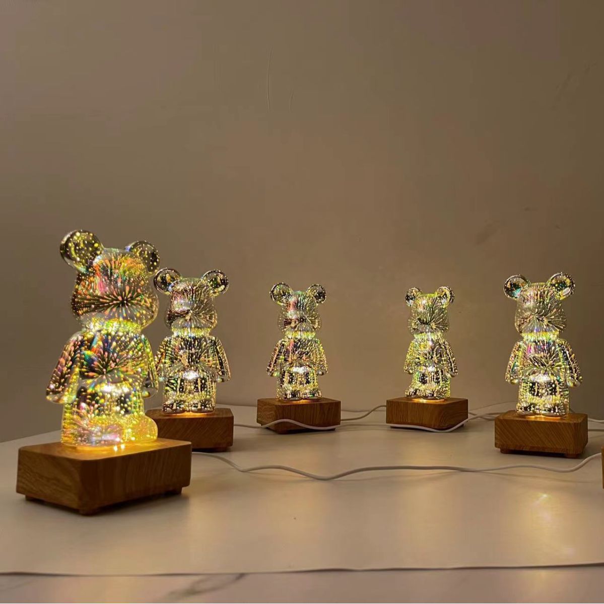 3D vidrio fuegos artificiales oso diy colorido luminoso atmósfera dormitorio luz de la noche internet celebridad luz de la noche tiktok mismo regalo
