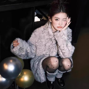Volcano Nunu eco-friendly mink fur coat loose mid-length fur one-piece stand collar coat furry