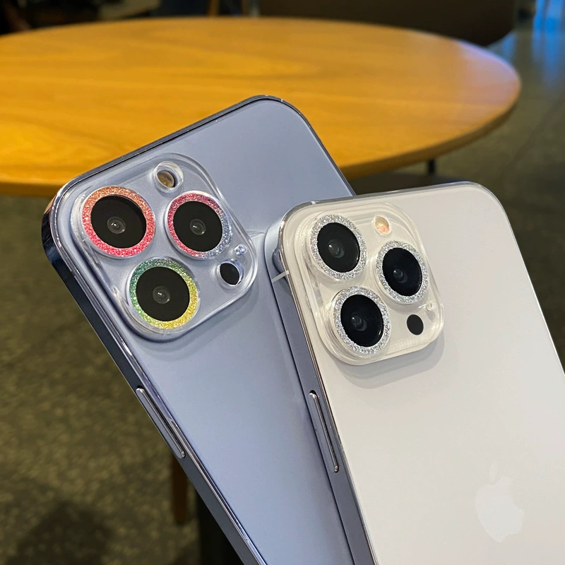 Защитная накладка для камеры Apple iPhone 11–16, блестящая металлическая плёнка со стразами