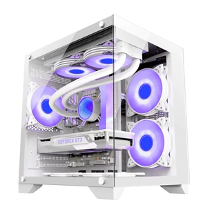 Desktop computer case MATX, tempered glass side panel, back wiring, USB 3.0