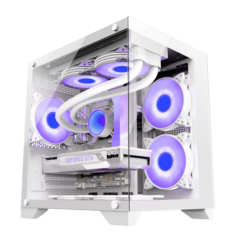 Desktop computer case MATX, tempered glass side panel, back wiring, USB 3.0