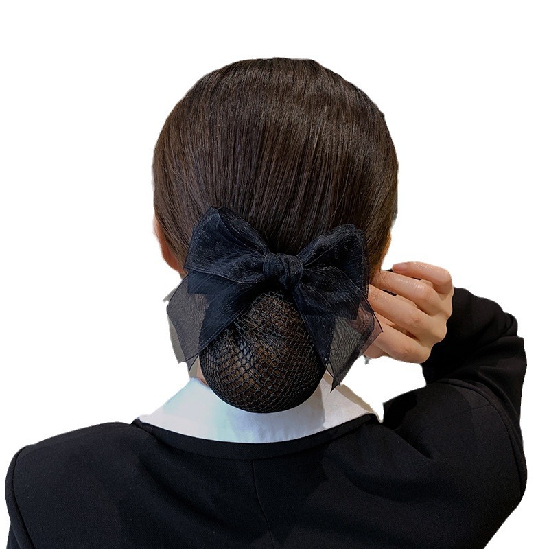 Bank Professional Female Hair Clip Nurse Hair Net Bag Work Hair Net Korean Silk Yarn Elegant Bow Hair Accessories