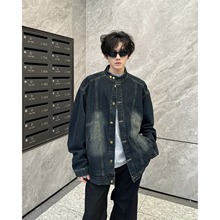 美式牛仔夹克外套男春秋季怀旧复古翻领潮牌宽松休闲工装上衣男士
