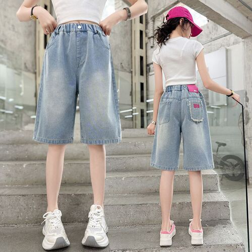 Girls' shorts summer 2025 new summer clothes children's denim mid-trousers outside breathable fashionable mid-size children's five-point pants