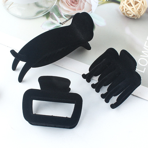 Multi-styles black velvet texture hair clips for women's nape, same as Instagram blogger's hair clips, shark clips, wholesale