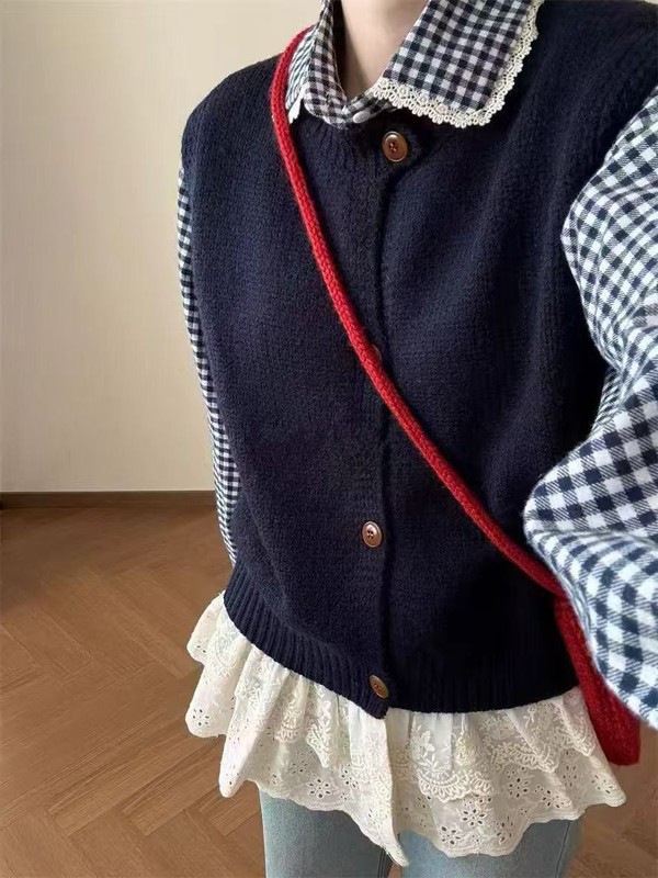 韩系叠穿毛针织马甲开衫女2025春季新款简约百搭无袖外穿背心上衣|undefined