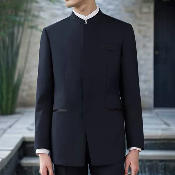 Stand Collar Black Tuxedo Men's Spring and Autumn Youth Tang Suit Banquet Performance Outfit Groom Wedding Suit Chinese-Style Suit