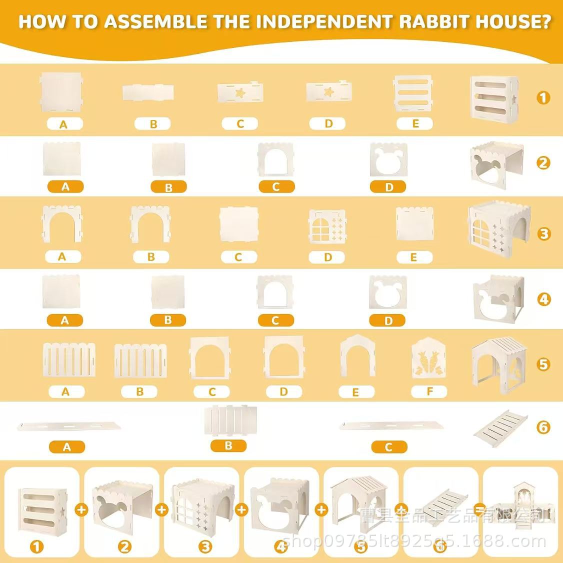 Escondite de conejo grande de madera Castillo de conejo Casa de conejo de madera con comedero de heno desmontable con rampa