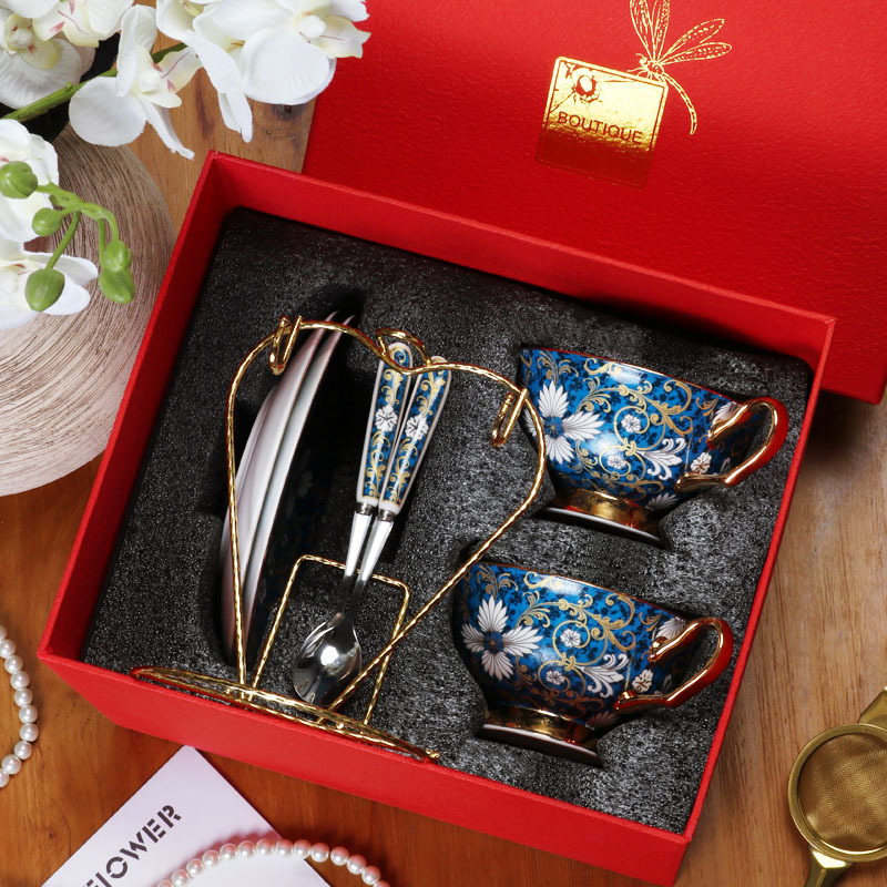 Taza de café de porcelana china Taza de estilo europeo exquisita de alta gama Juego de té de la tarde británico de alta gama Caja de regalo
