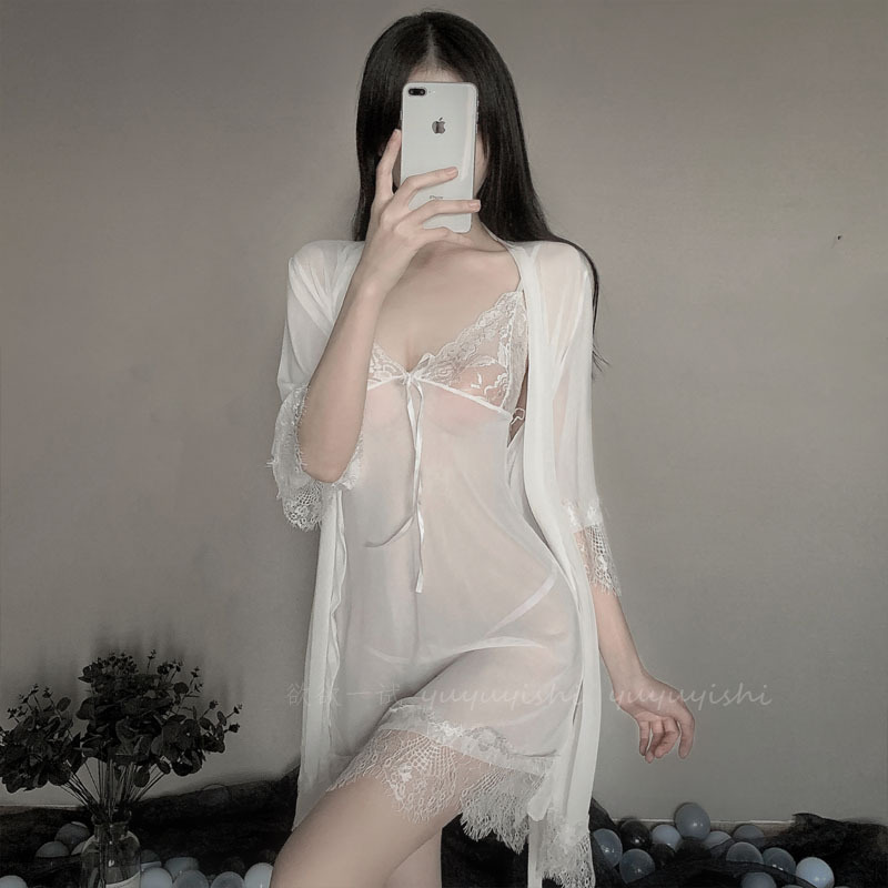 섹시한 속옷, 큰 가슴 여성을 위한 잠옷, 유혹적인 유니폼 세트, 열정적인 레이스 나이트가운, 핫한 4피스 타이트 세트