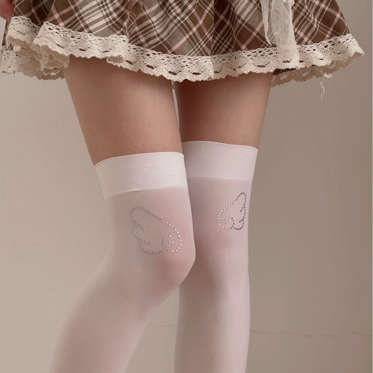 Носки PATTKIN Girly Wings JK из натуральной кожи для горячих девушек, бархатные, черно-белые, носки с ромбами выше колена с рисунком кошачьих когтей