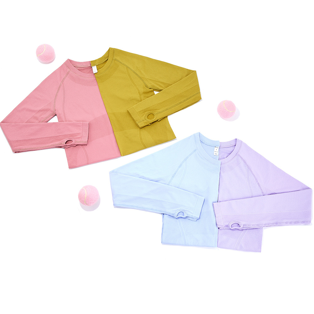 Amazon versátil clásico cuello redondo ropa de yoga running Sportswear manga larga apretado simple fitness top