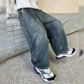 外贸男童牛仔裤秋季时髦大童长裤韩版秋款男孩宽松阔腿裤百搭裤子