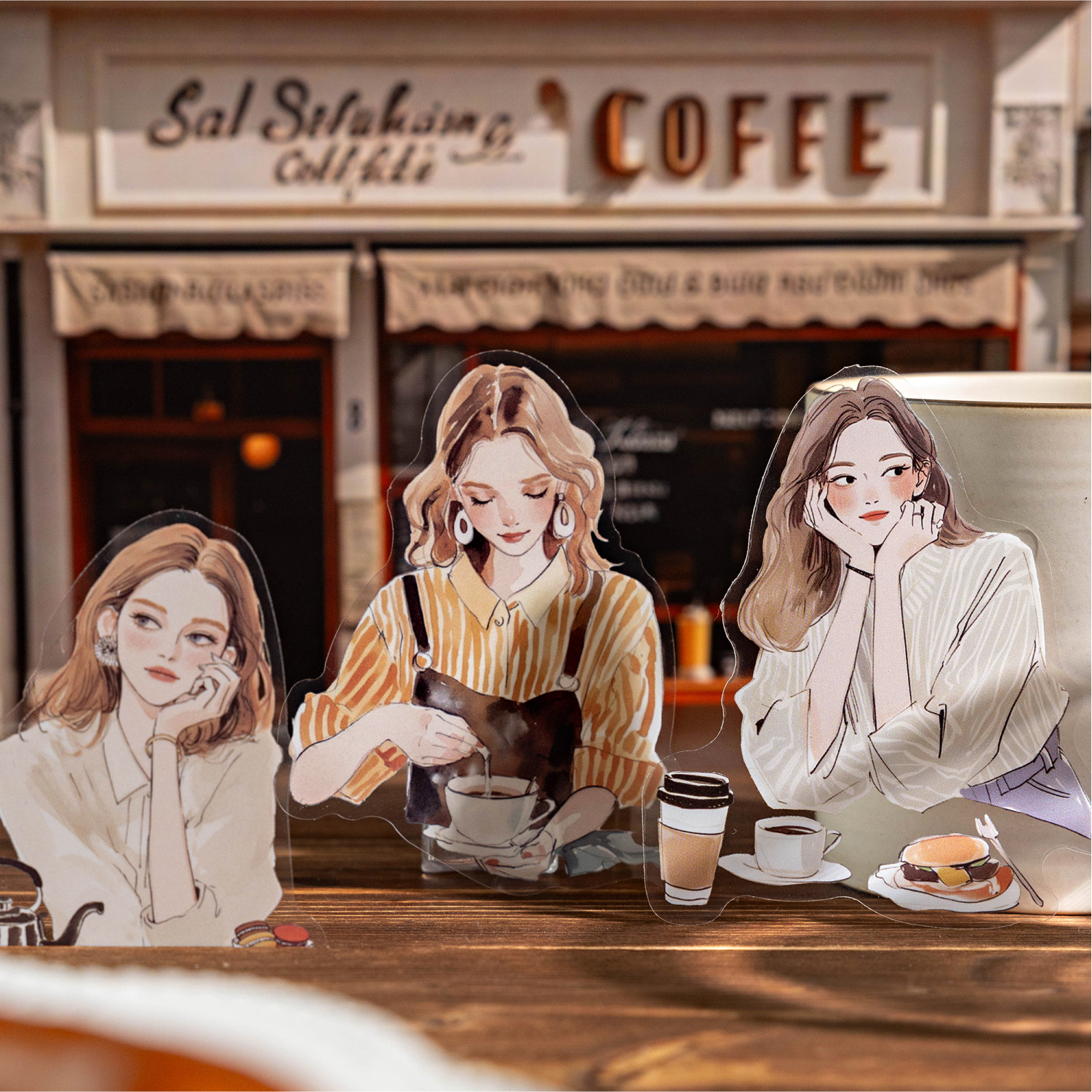 Bolsa de pegatinas de tinta blanca Mo Mo PET Libro ilustrado de la vida de las mujeres urbanas