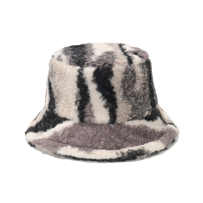 Pot Hat Winter Women's Warm Plush Hat Autumn and Winter Thickened Lamb Hair Colorful Gradient Striped Fisherman Hat_voghion.com