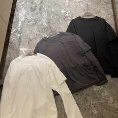 2114假两件字母印花圆领长袖休闲宽松百搭打底衫女经典款时尚内搭