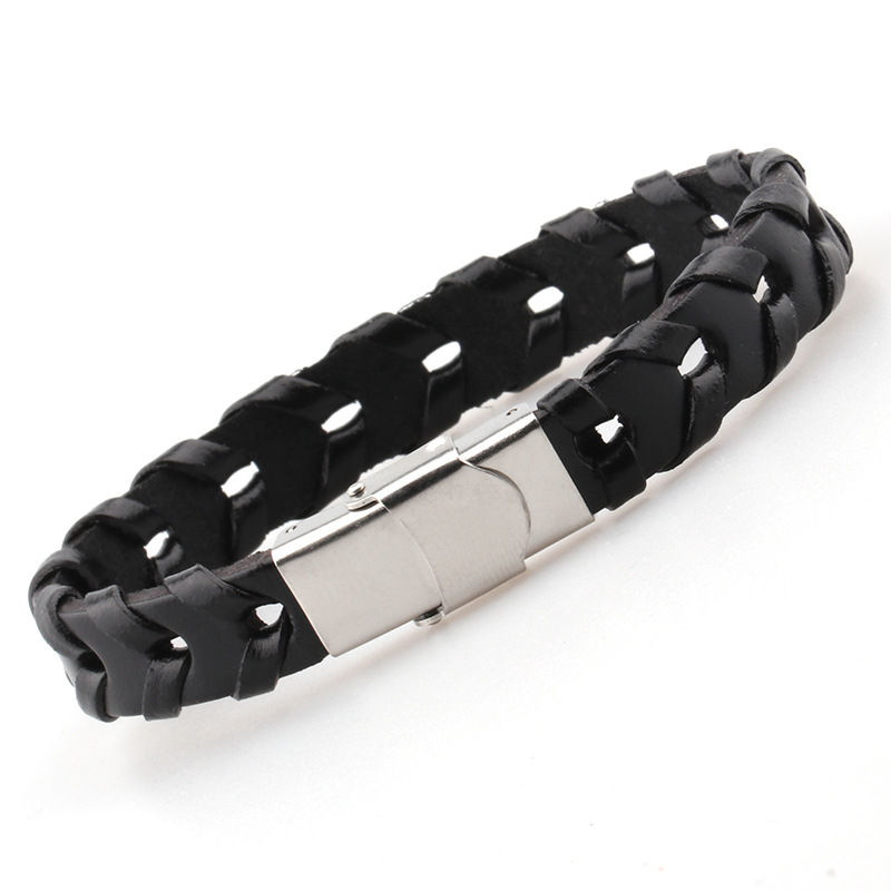 1 Piece Quantity Casual, Daily, Street Occasion Alloy Material Men's Simple Style Bracelets Cattle Solid Color Alloy Braid Vacuum Plating Men Cord & Leather Bracelets