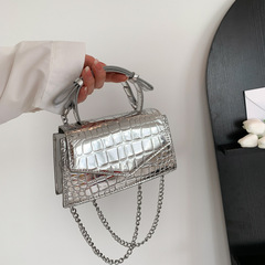 Cross-border bags for women 2023 new style simple and fashionable patent leather shiny hand-held shoulder crossbody bag stone pattern small square bag