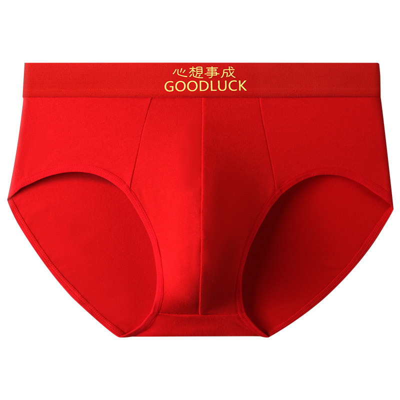 Año del Dragón año de nacimiento calzoncillos de los hombres pantalones cortos antibacterianos de algodón cabeza pantalones cortos sexy rojo brillante boda ropa interior de los hombres