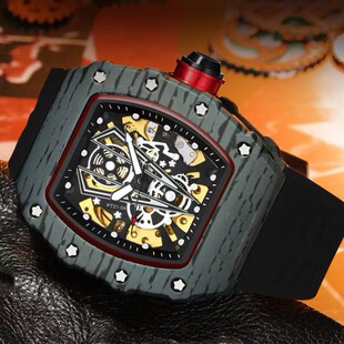 Watch Men's Foreign Trade Hot Model Fully Automatic Mechanical Cross-Border Best-Selling Watch Barrel Type Richard Hollow Transparent Bottom