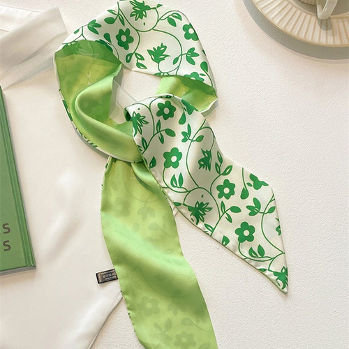 Delicate and Fresh Green Color Series Hair Ties, Small Long Strips, Women's Thin Satin Scarf, Flowing Ribbon, Packaging Decoration, Collar Scarf, Versatile