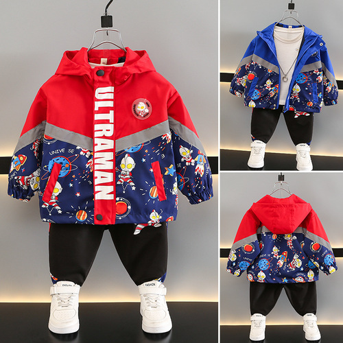 Ultraman clothing boys' coat spring and autumn new Korean-style stylish cool fashionable children's autumn trench coat trendy baby