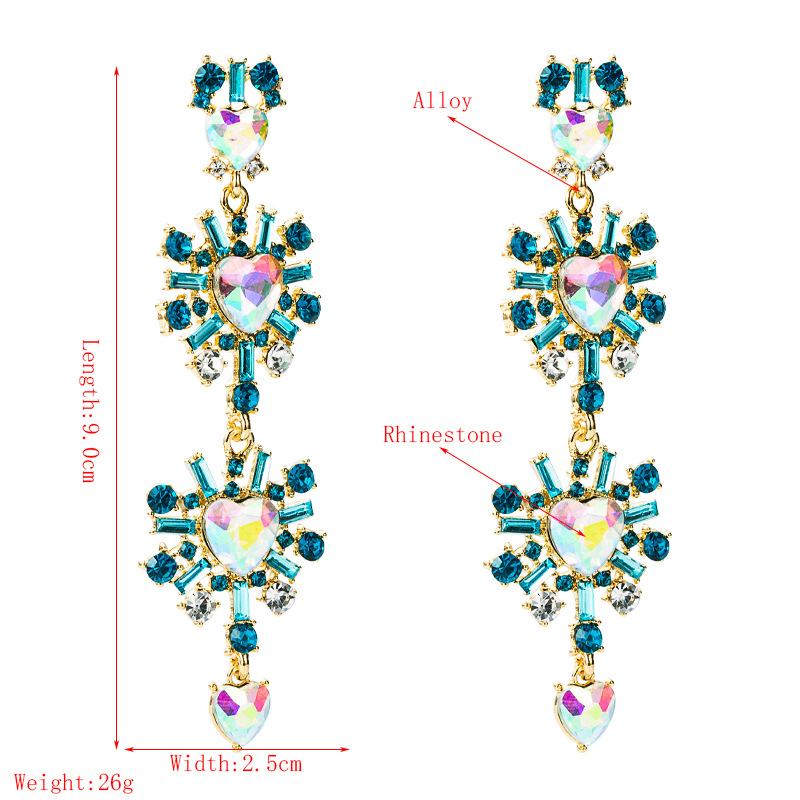 Exaggerated Multi-layer Hollow Heart-shaped Alloy Rhinestones Long Earrings display picture 1