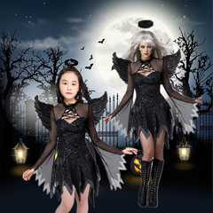 White Black Devil Fallen Angel Costume Women Sexy Halloween