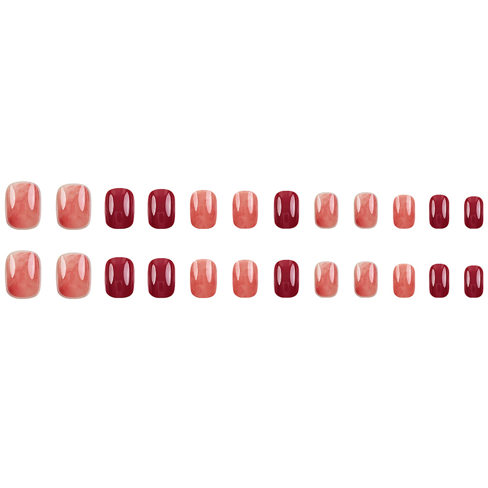 Granada rojo sólido brillante cara de vestir uñas blanqueadoras suaves escalera de uñas falsas 24 piezas de uñas al por mayor productos terminados image 6
