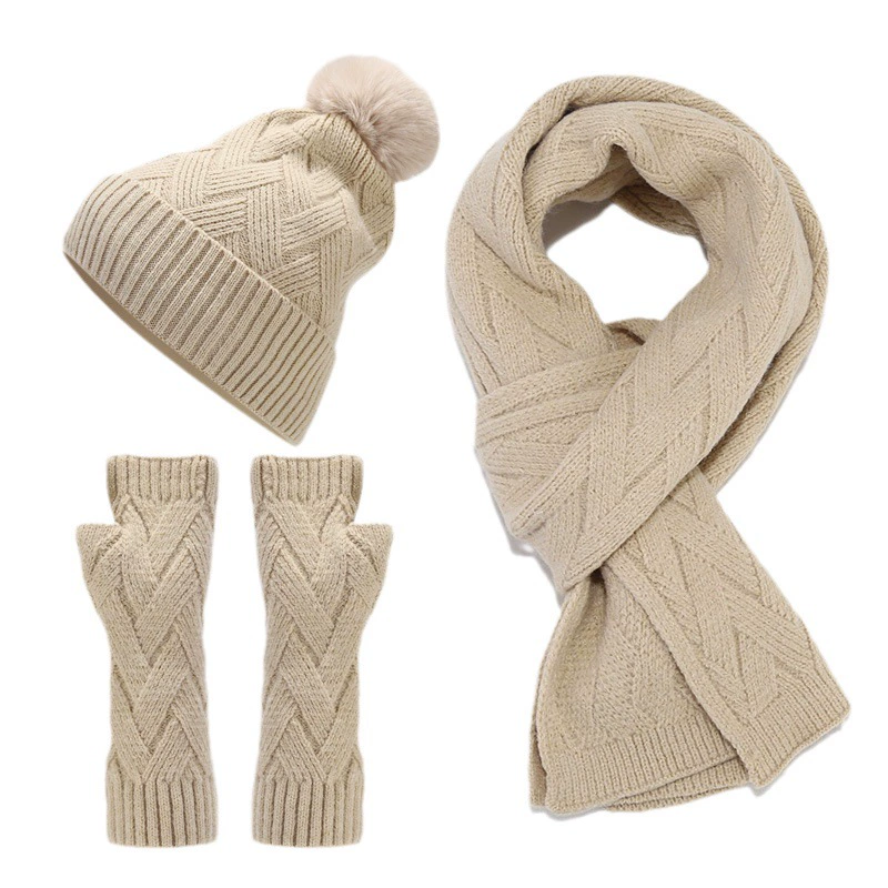 Demi-season travel keep warm gloves, scarf, colored set, knitted hat, Amazon, 3 piece set