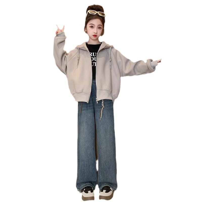 vêtements pour filles en automne 2024, nouvelle version coréenne chinoise. Sweat-shirt cardigan ample à manches longues pour enfants. Étudiant_voghion.com