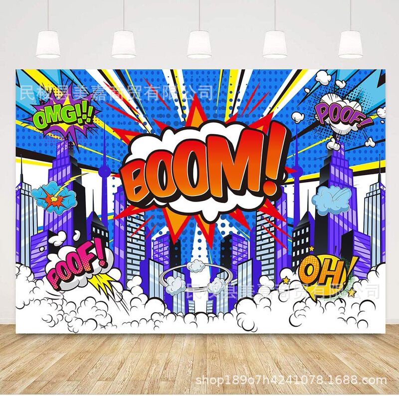 Amazon Hero City Landscape Background Cloth Photography Children's Birthday Party Layout Scene Decoration Banner Supplies
