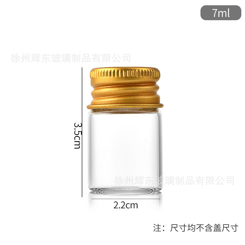 22mm de diámetro rosca de aluminio de oro tapa de alta borosilicona botella de vidrio transparente botella de deseos botella de cordyceps botella de cañón
