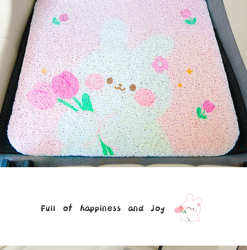 Tulip rabbit car mat cartoon silk ring anti-dirty easy to clean car front and rear row mat universal decorative floor mat