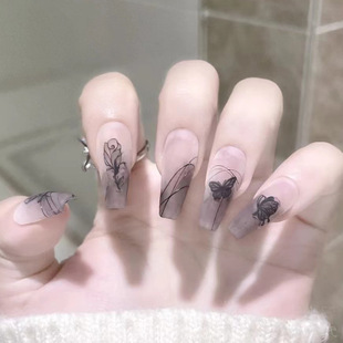 Dry Rose Wearable Nails Butterfly Nail Stickers Line Manicure Pieces Dark Style Removable Fake Nails Manicure Patches