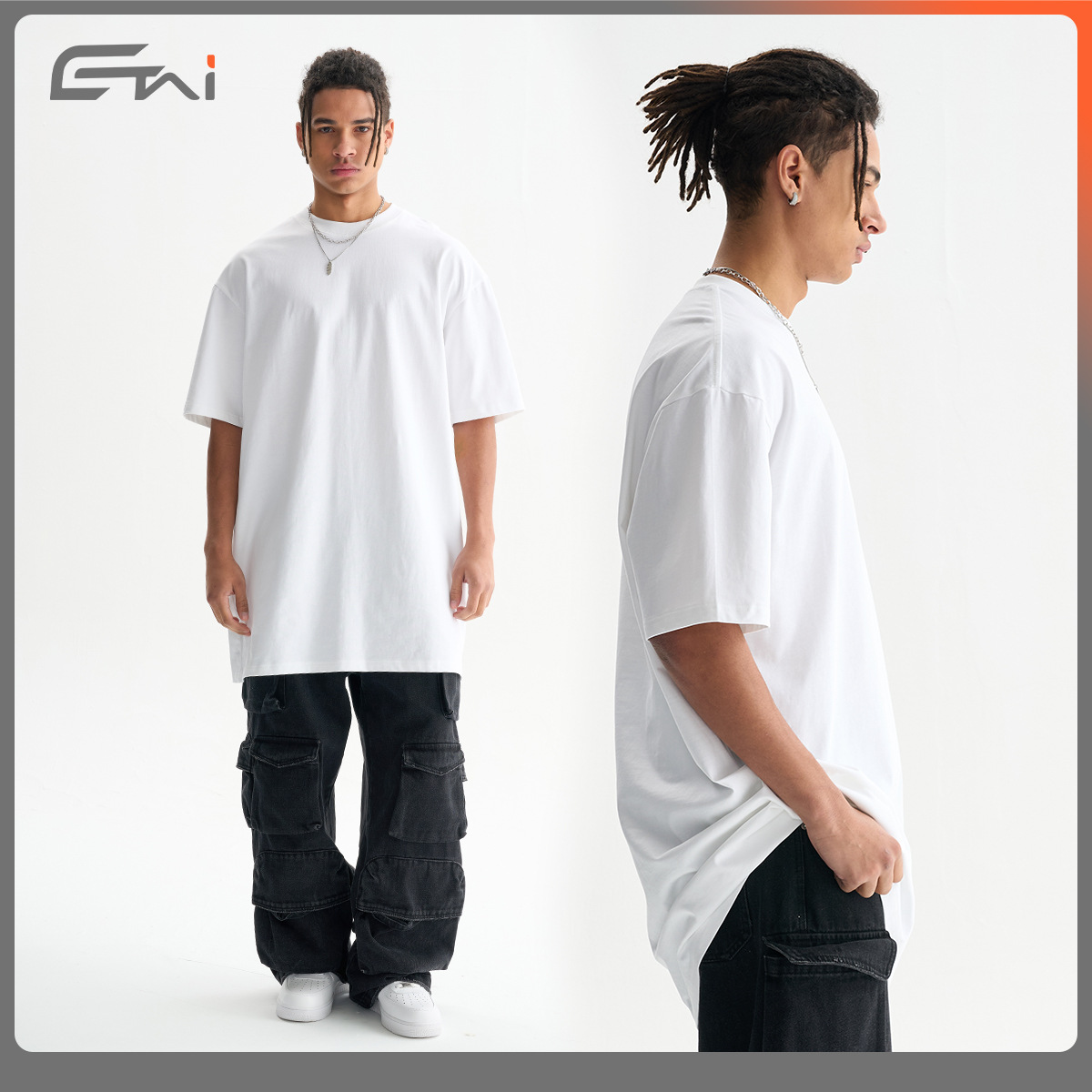 ETAI Hombre| Camiseta de alta calidad suelta de cuello redondo simple de color sólido alargada de algodón de manga corta