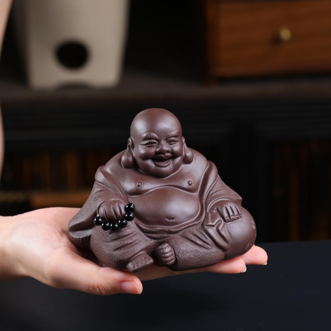 宜兴紫砂弥勒佛摆件精品弥勒茶宠家用可养茶玩手工雕塑茶道茶玩