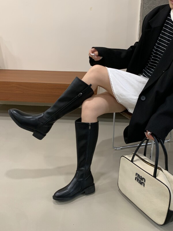 实穿战靴！英伦风百搭新款骑士靴高级感显瘦靴子长筒靴女粗跟圆头|undefined