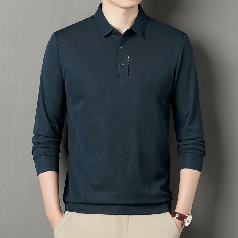 Camiseta polo de manga larga con cuello para hombre, estilo casual, primavera y otoño 2024 
 Camisa de una pieza con cuello, ideal para otoño, con envío directo.