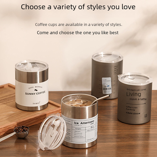 Stainless steel coffee cup for couples, portable, insulated, with straw, take-out cup, keeps warm and cold, suitable for men and women, travel cup